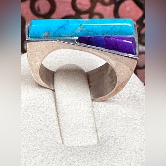 RING JAY KING DTR Sterling Turquoise, Raw Amethyst Handmade Southwestern 5493 - Picture 5 of 10